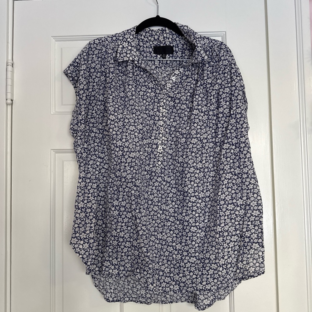 Nili Lotan Navy and White Floral Blouse